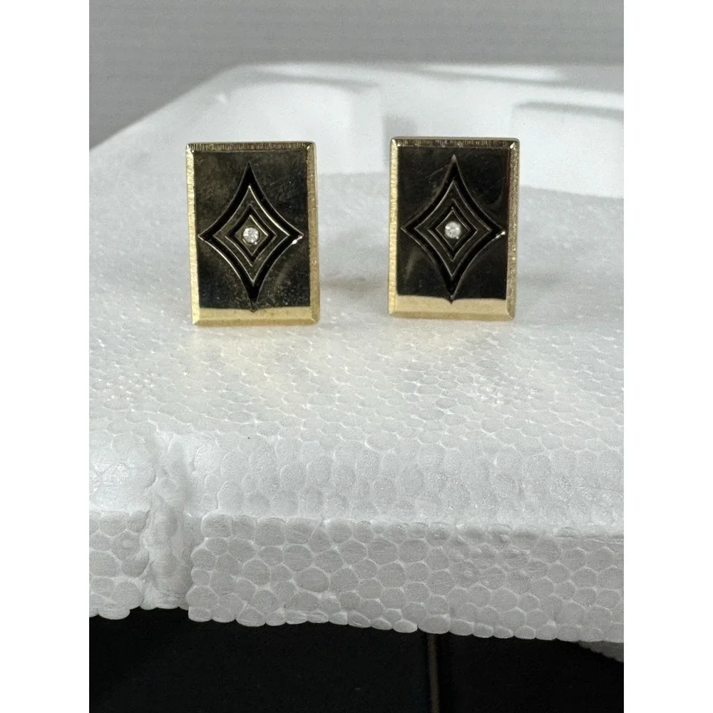 Anson gold tone rectangular cuff links and tie pin clear‎ stone